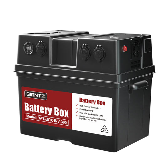 Giantz Battery Box 300W Inverter Deep Cycle Battery Portable Caravan Camping USB