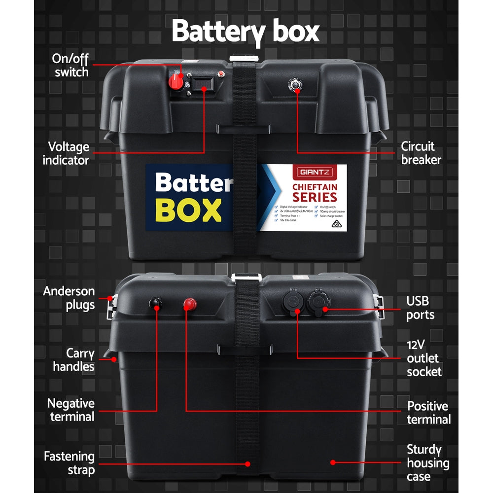 Giantz 120Ah Deep Cycle Battery & Battery Box 12V AGM Marine Sealed Power Solar