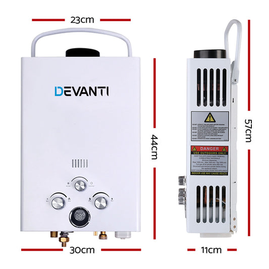 Devanti Portable Gas Hot Water Heater Outdoor Camping Shower 12V Pump White