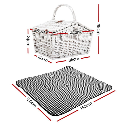 Alfresco 2 Person Picnic Basket Set Insulated Blanket Bag