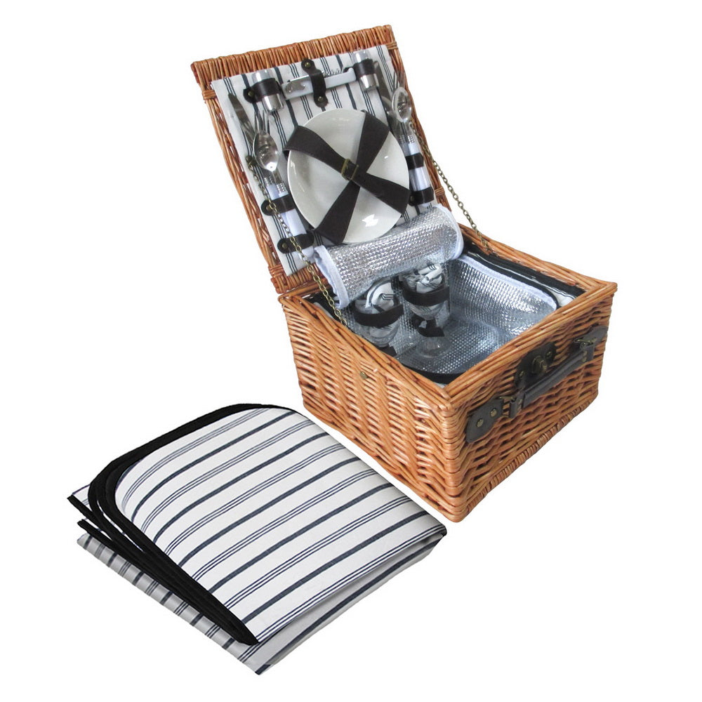 Alfresco 2 Person Picnic Basket Set Baskets Vintage Outdoor Insulated Blanket