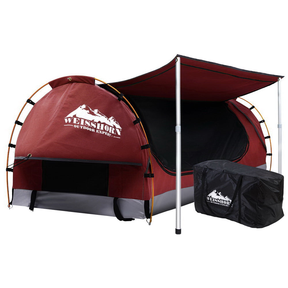 Weisshorn Double Swag Camping Swags Canvas Free Standing Dome Tent Red with 7CM Mattress