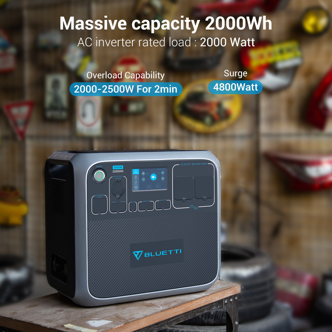 Bluetti Portable Power Station AC200P 2000WH 2000W Solar Genrator for Van Home Emergency Outdoor Camping Explore - Black