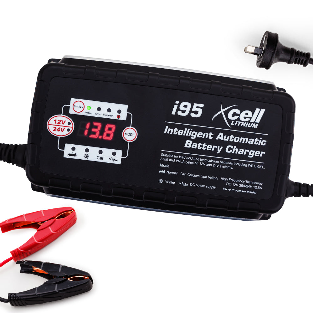 X-CELL 9-Stage Smart Battery Charger 12V/24V 25A Automatic Maintainer Car Bike