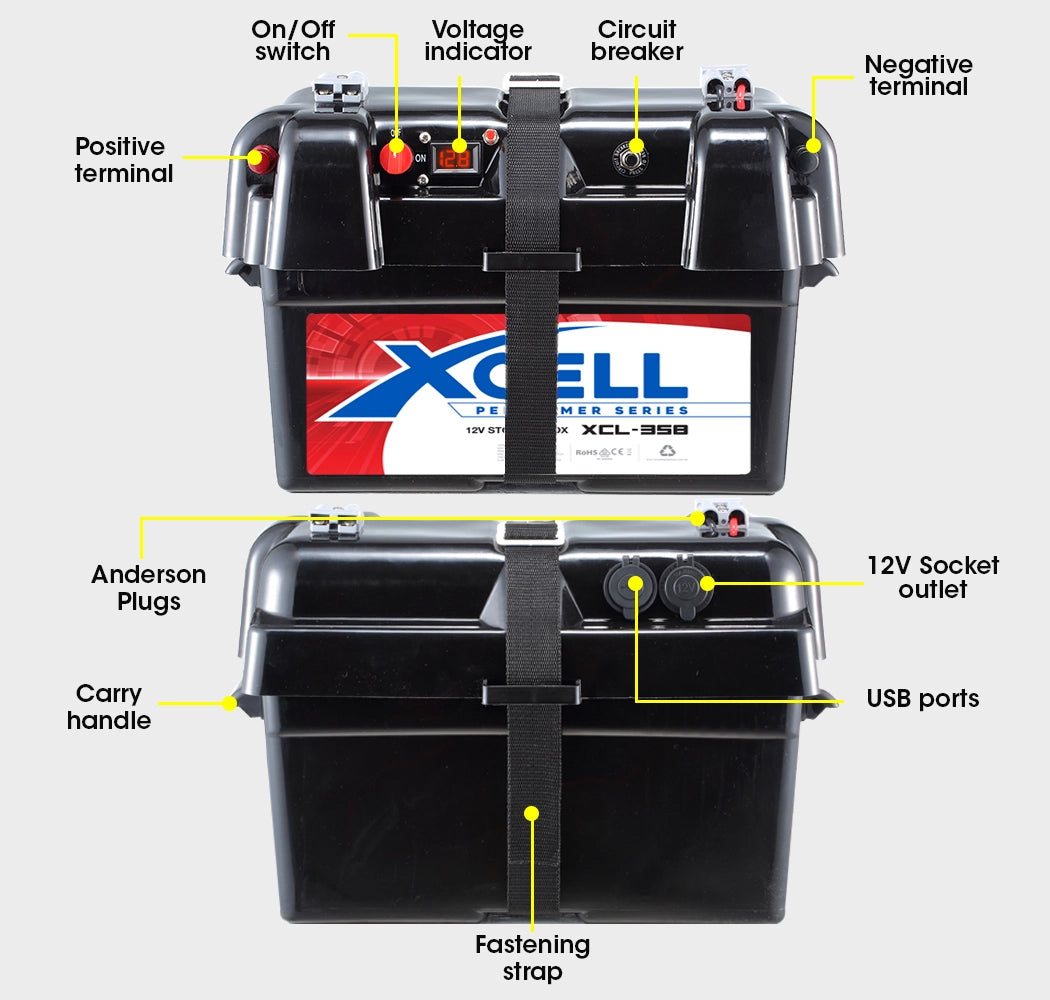 X-CELL Deep Cycle Battery Box Marine Storage Case Boat 12v Camper Camping Power